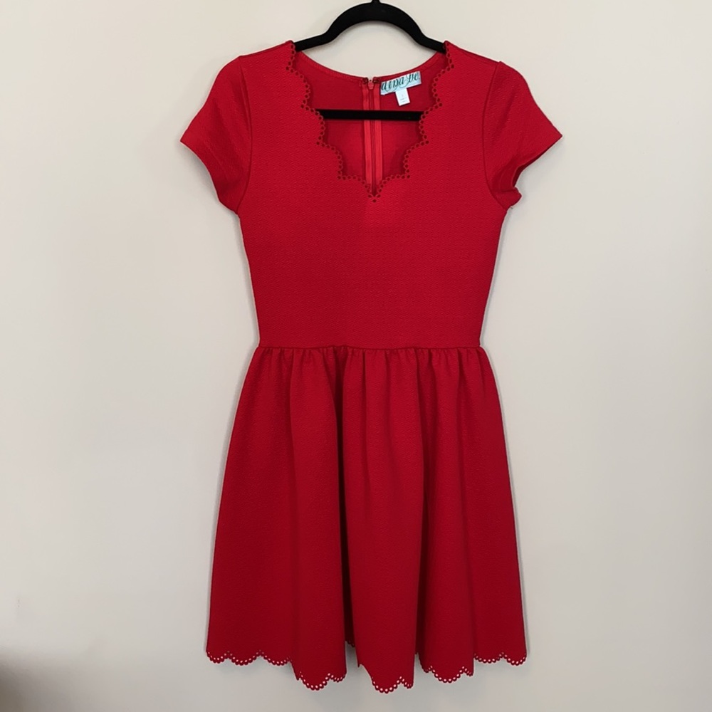 Boutique Red Fit and Flare Scalloped Dress